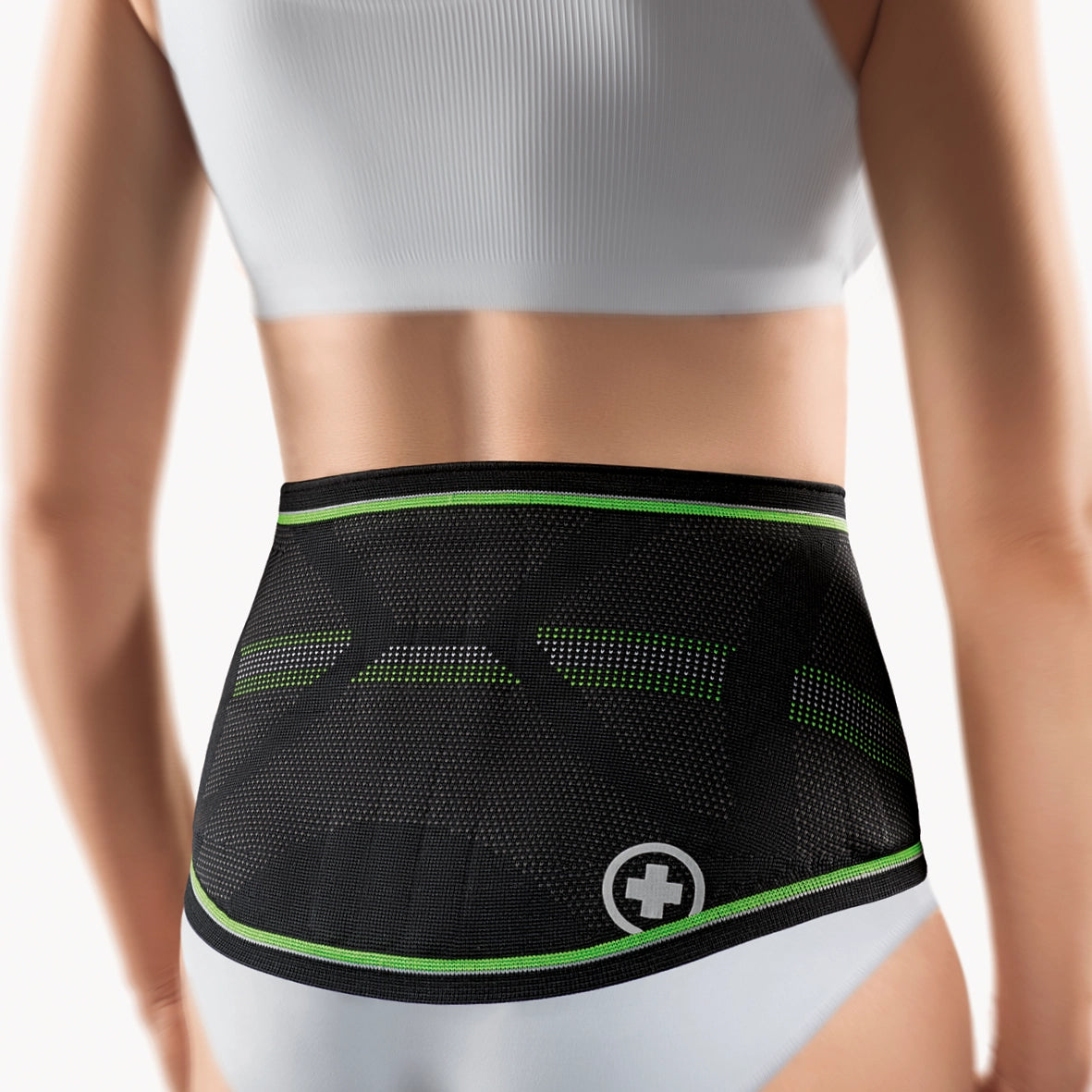 Die Abbildung zeigt die Bort StabiloBasic Lady Sport Rückenbandage, eine speziell für Frauen entwickelte Bandage zur Unterstützung und Stabilisierung der Lendenwirbelsäule während sportlicher Aktivitäten. Die Bandage besteht aus leichtem, atmungsaktivem Material, das sich angenehm an die weibliche Körperform anpasst und eine gezielte Kompression im unteren Rückenbereich bietet. Diese Rückenbandage hilft, Rückenschmerzen zu lindern, die Haltung zu verbessern und die Muskulatur zu unterstützen.