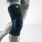 Die Abbildung zeigt die Bauerfeind Sports Knee Support, eine Kniebandage, die speziell für sportliche Aktivitäten entwickelt wurde. Die Bandage besteht aus atmungsaktivem, elastischem Material, das eine gezielte Kompression bietet und das Kniegelenk stabilisiert. Integrierte Funktionszonen und eine anatomisch geformte Pelotte massieren bei Bewegung das umliegende Gewebe, fördern die Durchblutung und lindern Schmerzen.